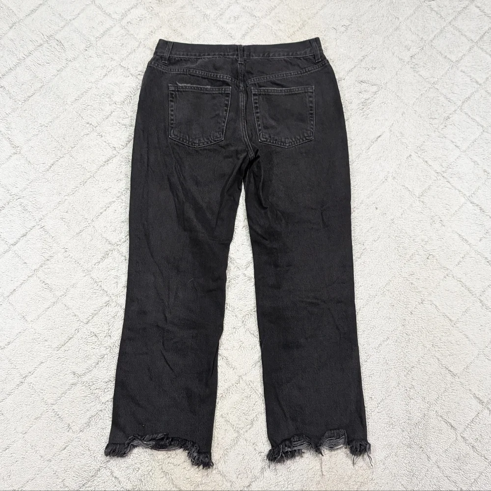 Free People Jeans Womens 27 Black Maggie Mid Rise Straight Distressed Denim